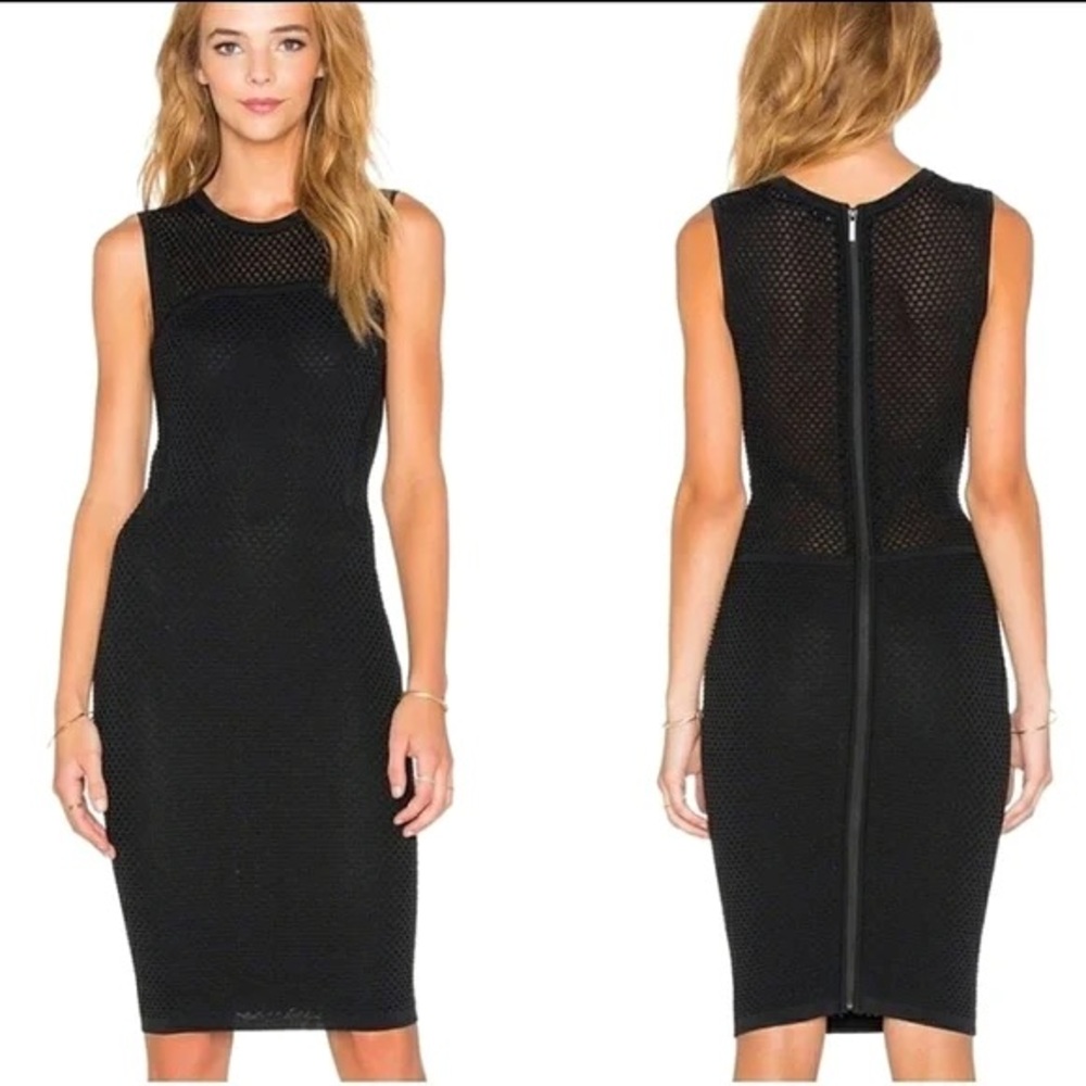 John + Jenn Zeva Black Bodycon Sheath Dress‎ Sleeveless Mesh Sexy LBD Size XS